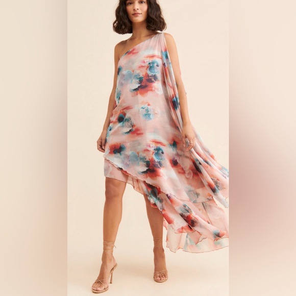 Anthropology Blurred Floral Asymmetrical Dress size small - Picture 2 of 5